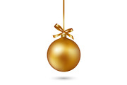 Gold Christmas ball with ribbon and