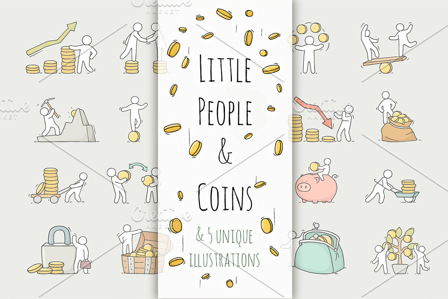 Little People and coins in Illustrations - product preview 8