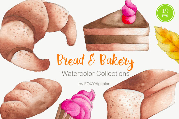 Bread and bakery watercolor clipart in Illustrations - product preview 2