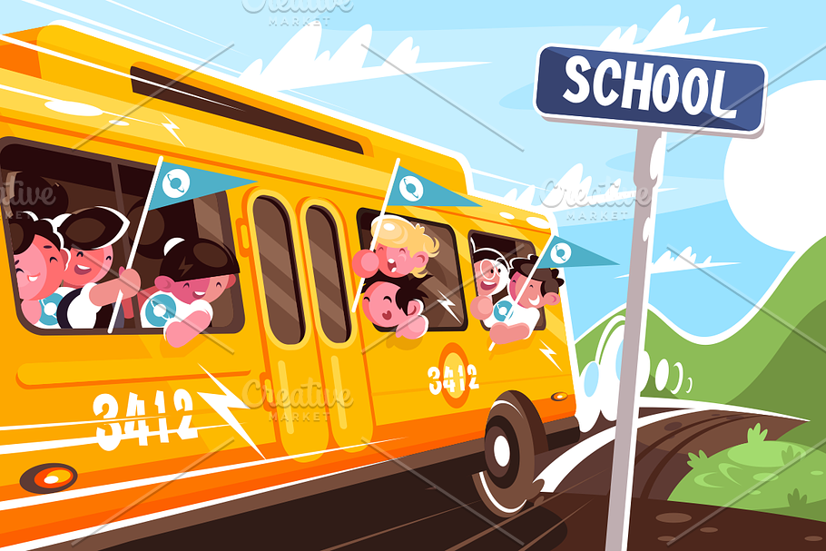 Yellow school bus in Illustrations - product preview 8