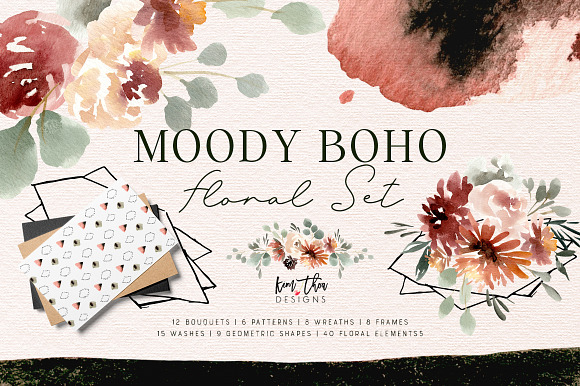 Moody Boho Floral Set in Illustrations - product preview 4