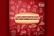hot dog and hand draw fast food icon