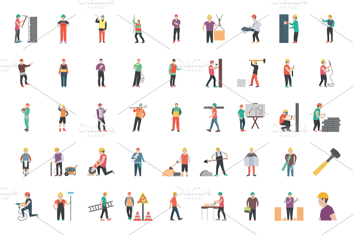 90 Construction Worker Characters  in Icons - product preview 8