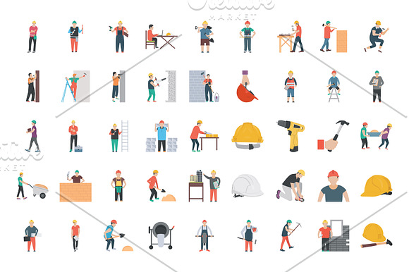 90 Construction Worker Characters  in Icons - product preview 1