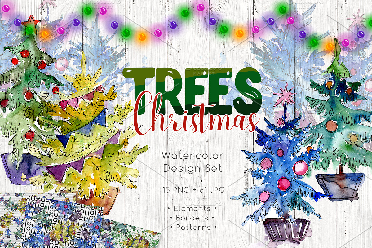 Trees Christmas PNG watercolor set in Illustrations - product preview 8