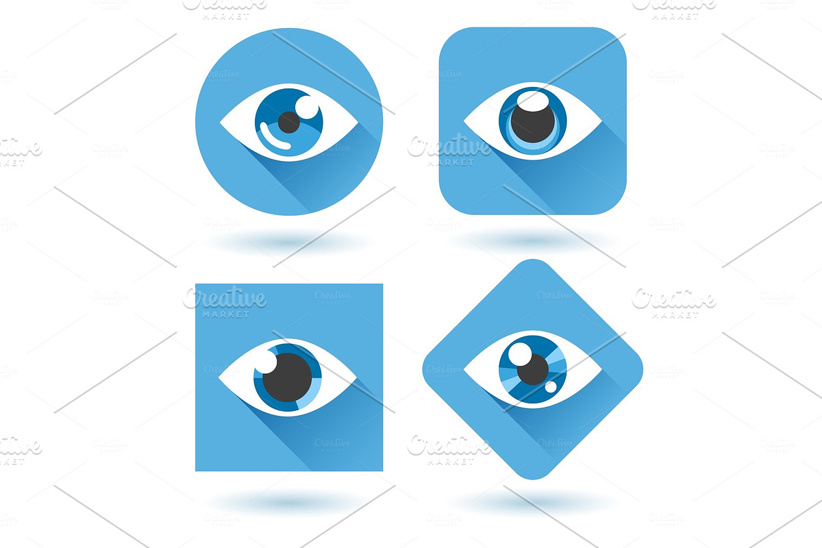 Eye blue flat icons set in Objects - product preview 8