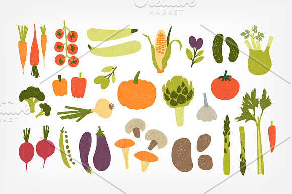 Vegetables set and seamless pattern in Illustrations - product preview 1