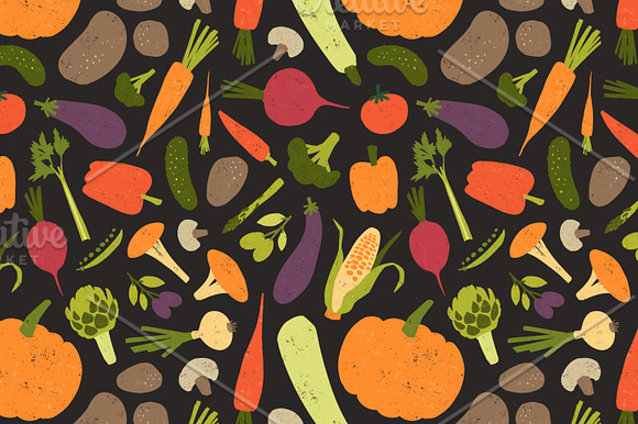 Vegetables set and seamless pattern in Illustrations - product preview 3