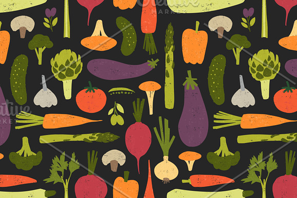 Vegetables set and seamless pattern in Illustrations - product preview 7