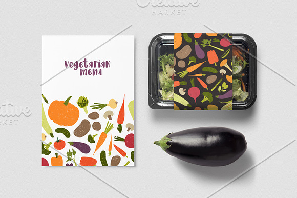 Vegetables set and seamless pattern in Illustrations - product preview 24