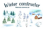 Winter constructor. Watercolor