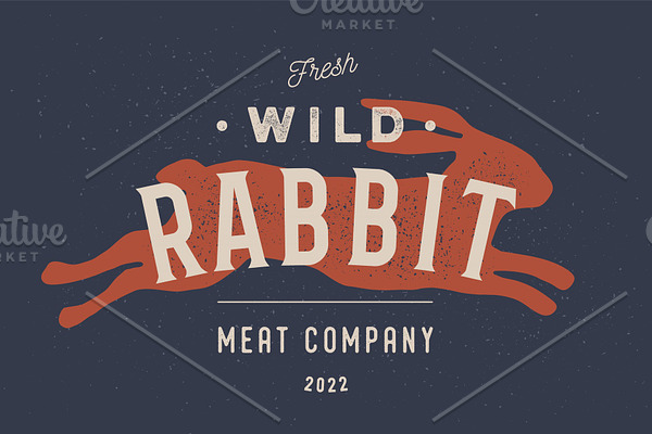 Rabbit. Vintage logo, retro print