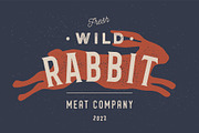 Rabbit. Vintage logo, retro print