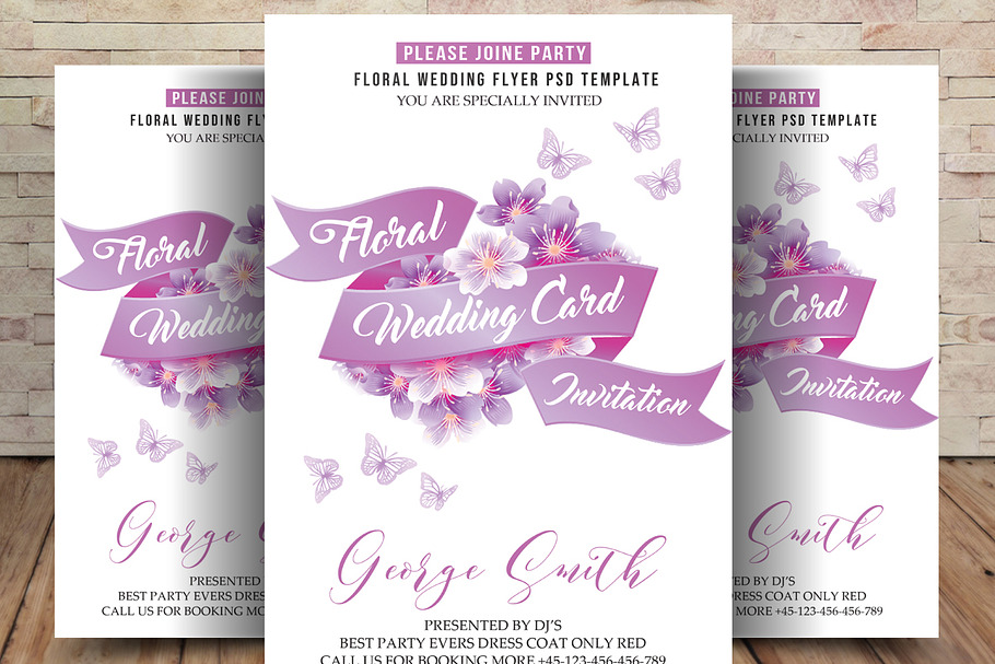 Floral Wedding Invitation Card in Wedding Templates - product preview 8