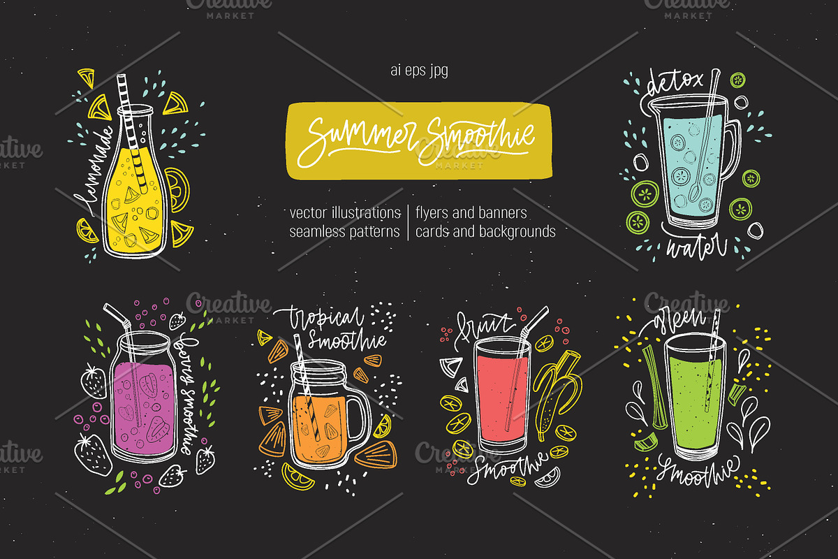 Smoothies in glasses, bottles, jars in Illustrations - product preview 8