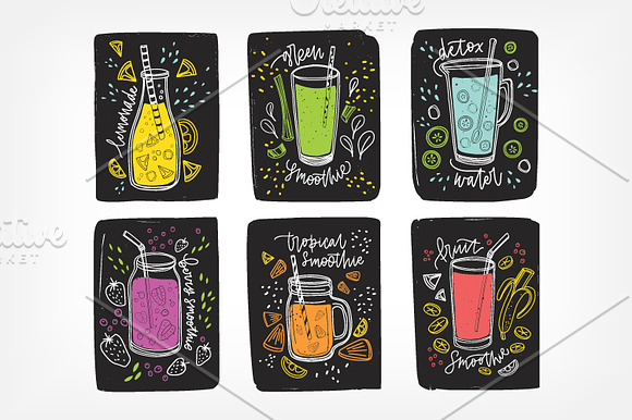 Smoothies in glasses, bottles, jars in Illustrations - product preview 1