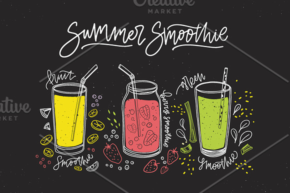 Smoothies in glasses, bottles, jars in Illustrations - product preview 2