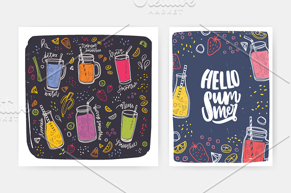Smoothies in glasses, bottles, jars in Illustrations - product preview 4