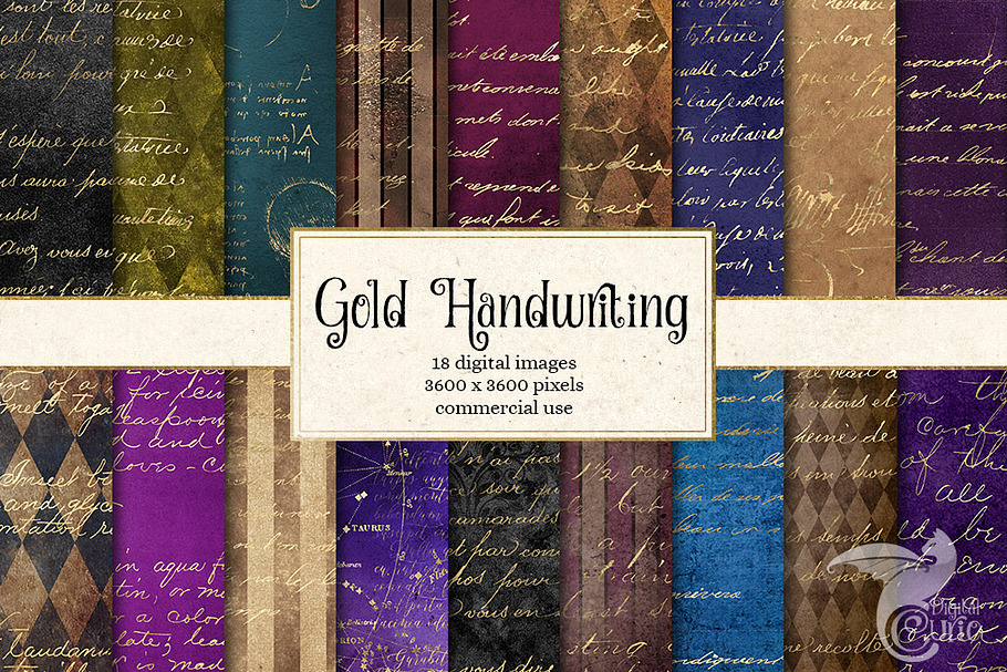 Gold Handwriting Digital Paper