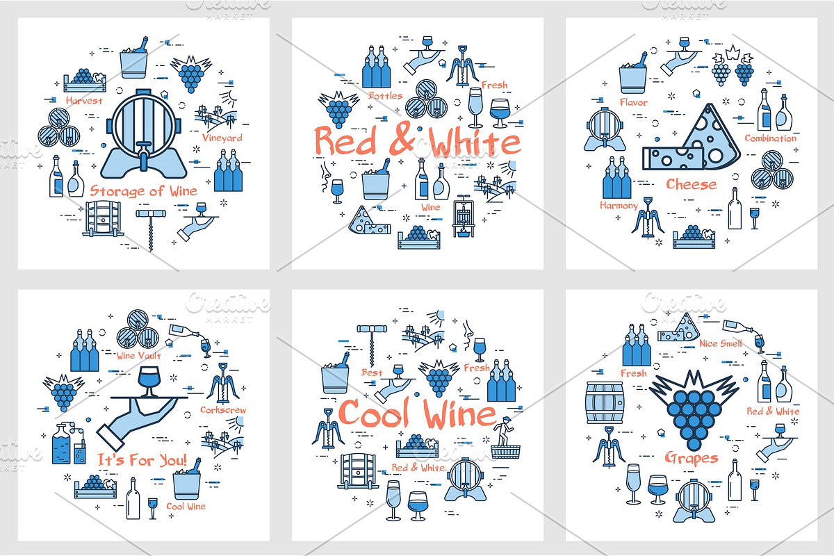 Banners - red and white wine, grape in Illustrations - product preview 8