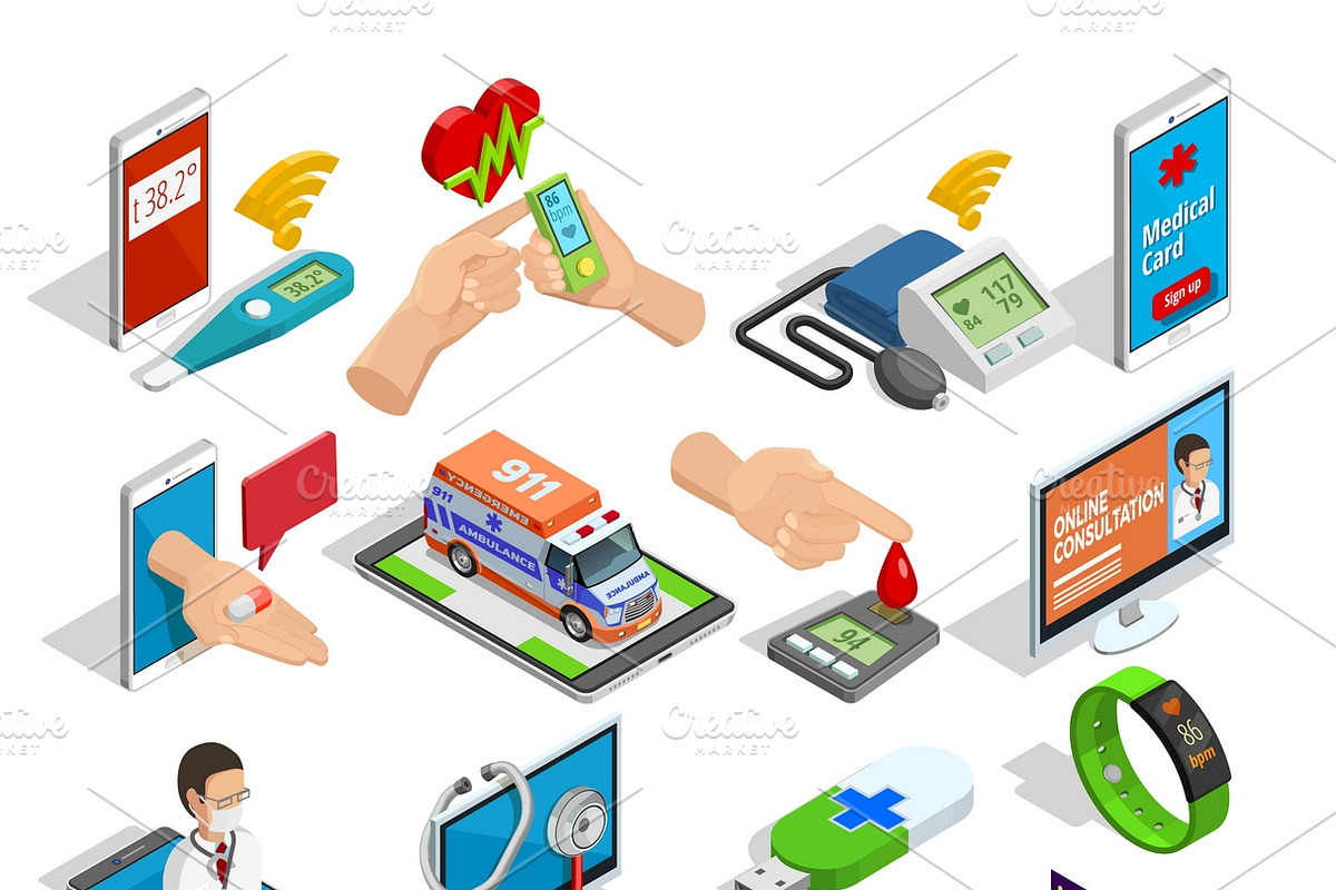 Digital medicine isometric icons set in Icons - product preview 8