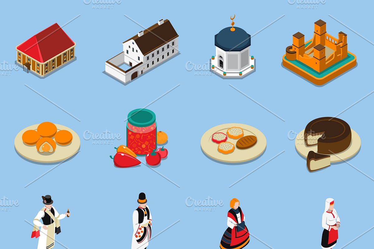 Hungary isometric touristic icons in Icons - product preview 8