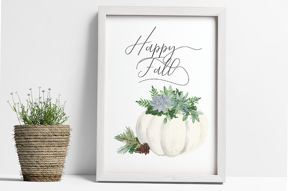 White Pumpkin Succulent Watercolor in Illustrations - product preview 2