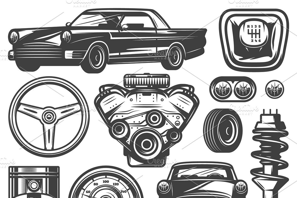 Vintage Car Components Collection in Vintage Icons - product preview 8
