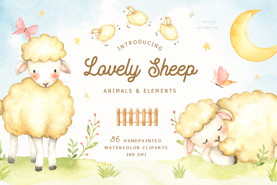 Lovely Sheep Watercolor Clip Art