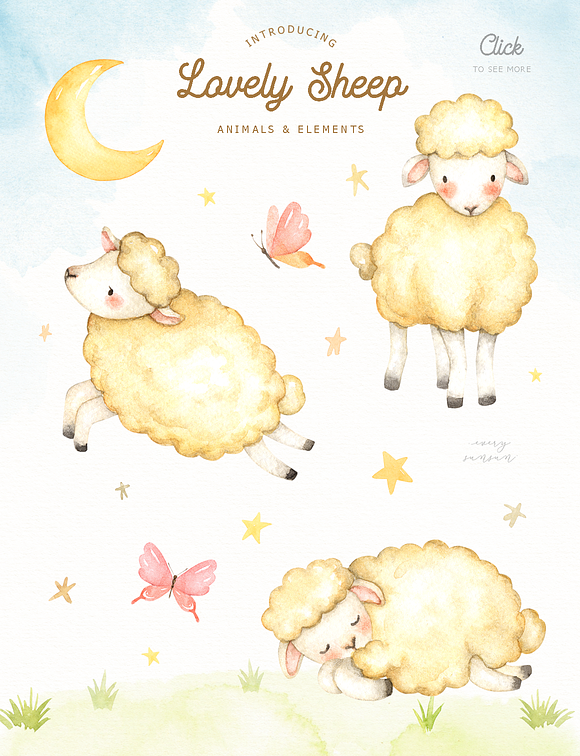 Lovely Sheep Watercolor Clip Art in Illustrations - product preview 1