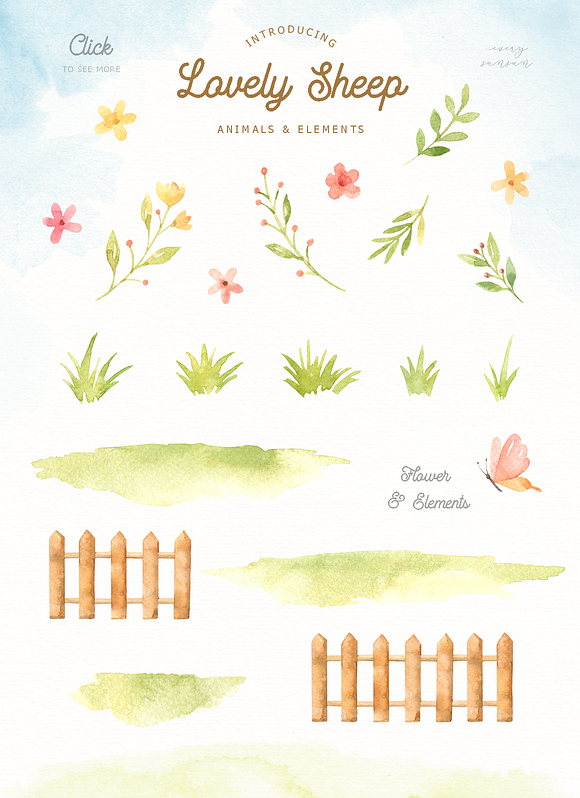 Lovely Sheep Watercolor Clip Art in Illustrations - product preview 2