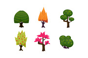 Summer trees set, cute cartoon
