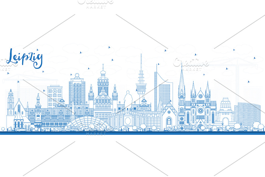 Outline Leipzig Germany City Skyline in Illustrations - product preview 8