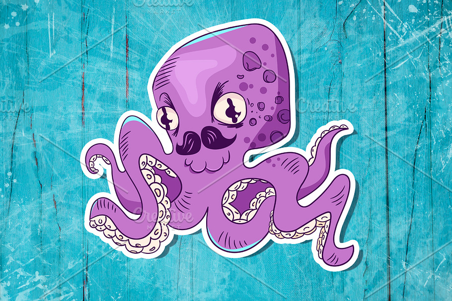Funny octopus with mustache