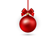 Red Christmas ball with ribbon and