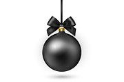 Black Christmas ball with ribbon and