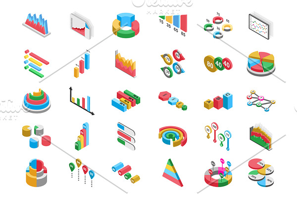 60 Graph and Charts Isometric Icons