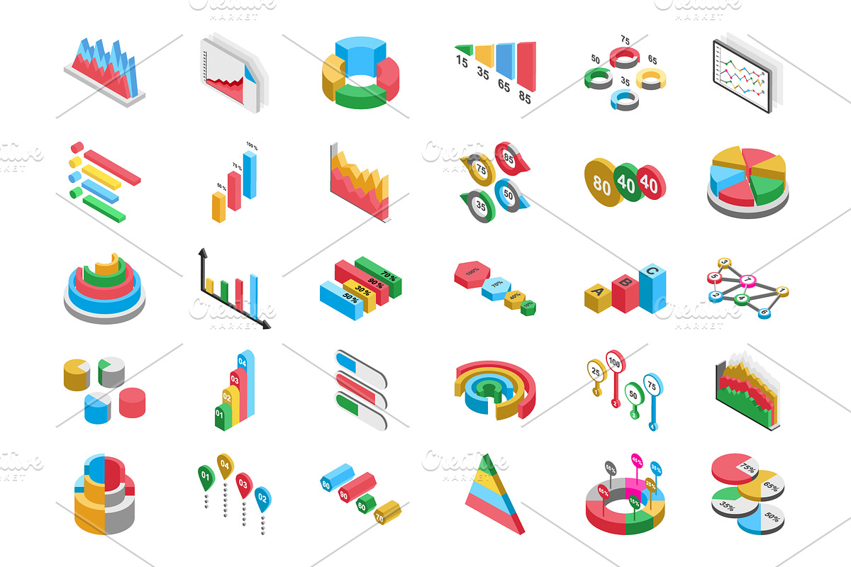 60 Graph and Charts Isometric Icons in Icons - product preview 8