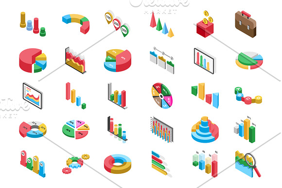 60 Graph and Charts Isometric Icons in Icons - product preview 1