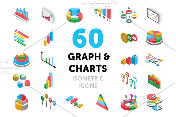 60 Graph and Charts Isometric Icons in Icons - product preview 2