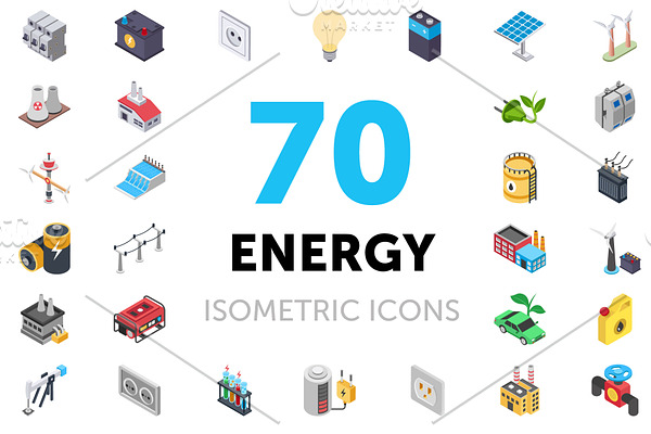 70 Energy Isometric Icons Set