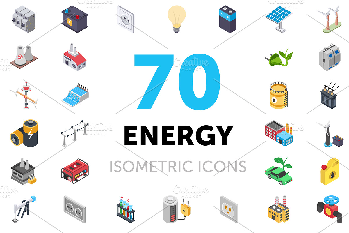 70 Energy Isometric Icons Set in Icons - product preview 8