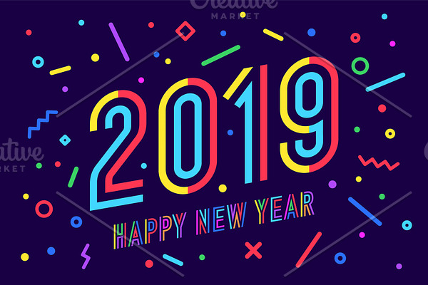 2019, Happy New Year. Greeting card