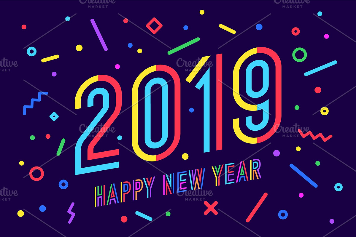 2019, Happy New Year. Greeting card in Illustrations - product preview 8