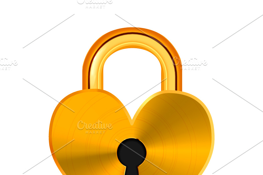 Closed realistic golden padlock
