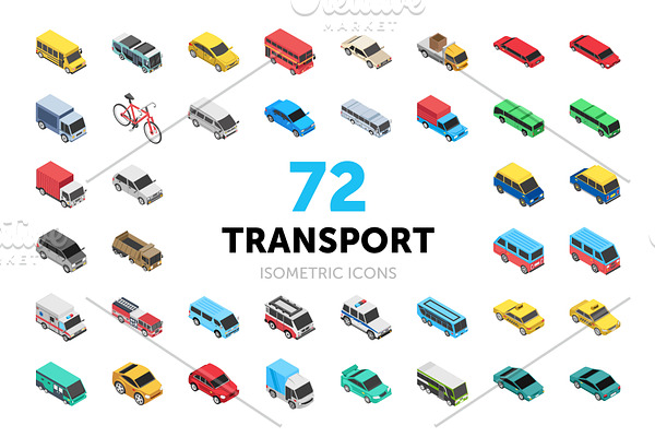 72 Transport Isometric Icons