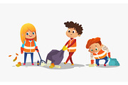 Kids gathering garbage for recycling