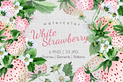 White Strawberry PNG watercolor set