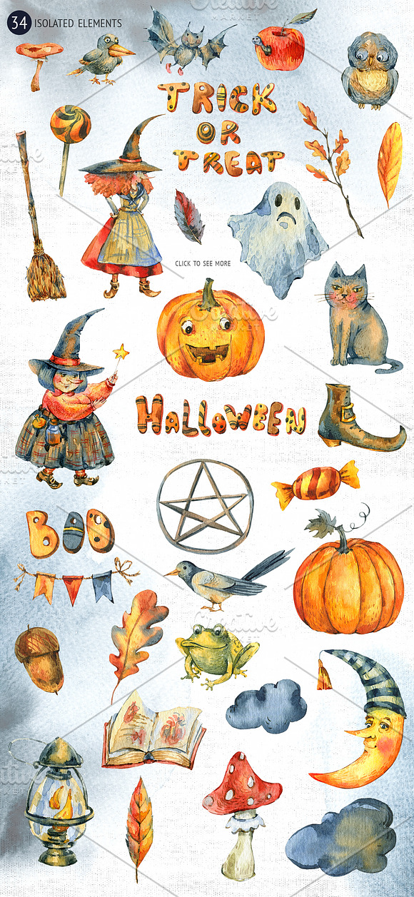 Watercolor Halloween Illustration in Illustrations - product preview 3