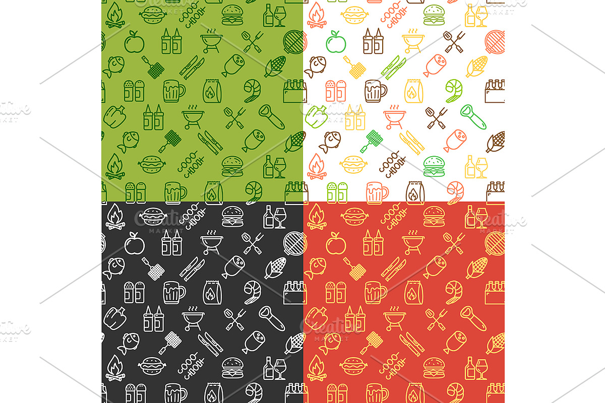 Bbq Party Pattern Background Set.  in Patterns - product preview 8
